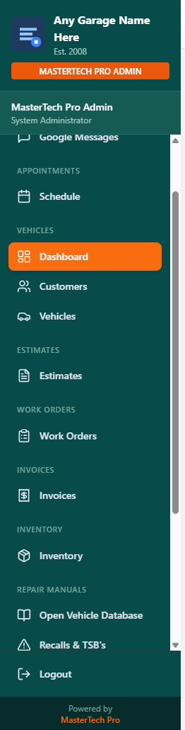 Primary sidebar navigation in the CRM