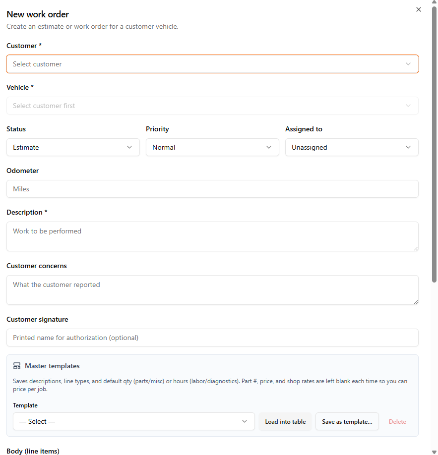 Work order detail view